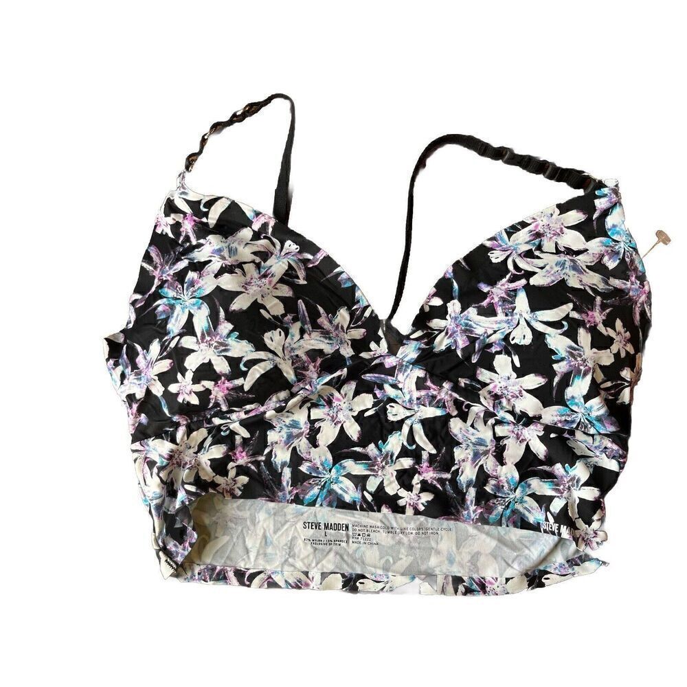 Steve Madden Bralette Bra Women L Large Black Floral Wireless Opaque Casual